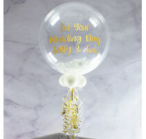 Personalised White Feathers Bubble Balloon